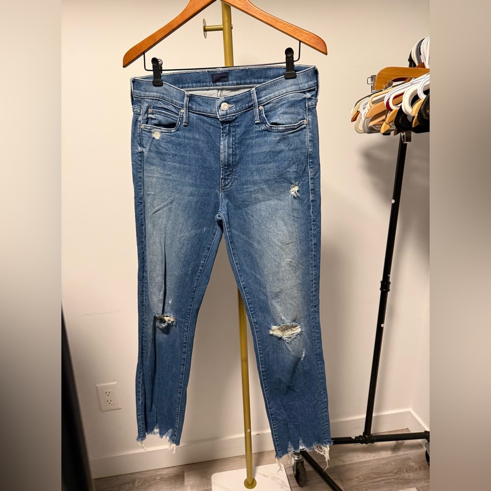 MOTHER Distressed Blue Jeans